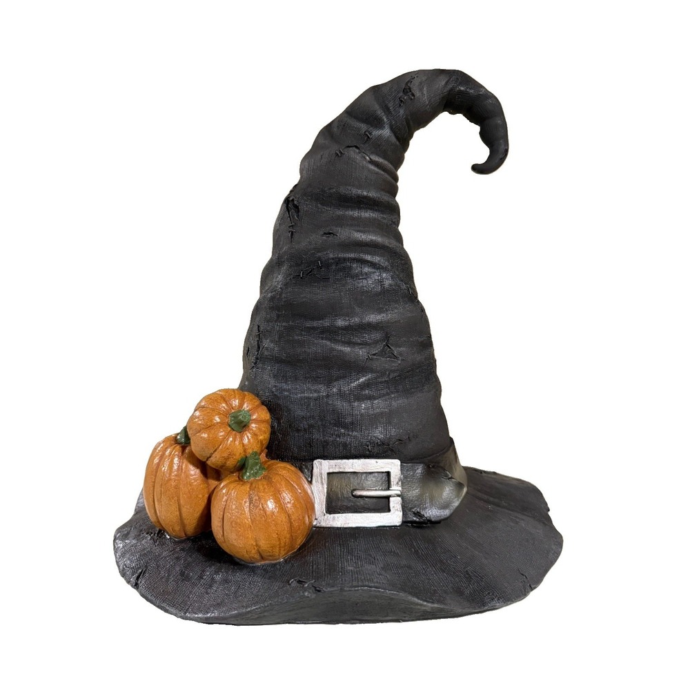 Halloween Extra Large Tattered Resin Witch Hat With Mini Pumpkins/Gourds Viral